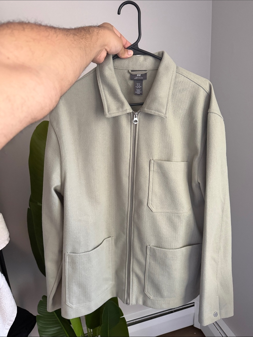 H&M Men's Light Olive Green Zip Front Shirt Jacket